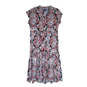 Ro'S Garden Cotton Maxi Dress Tier Skirt White Floral Flowy Cottage Feminine